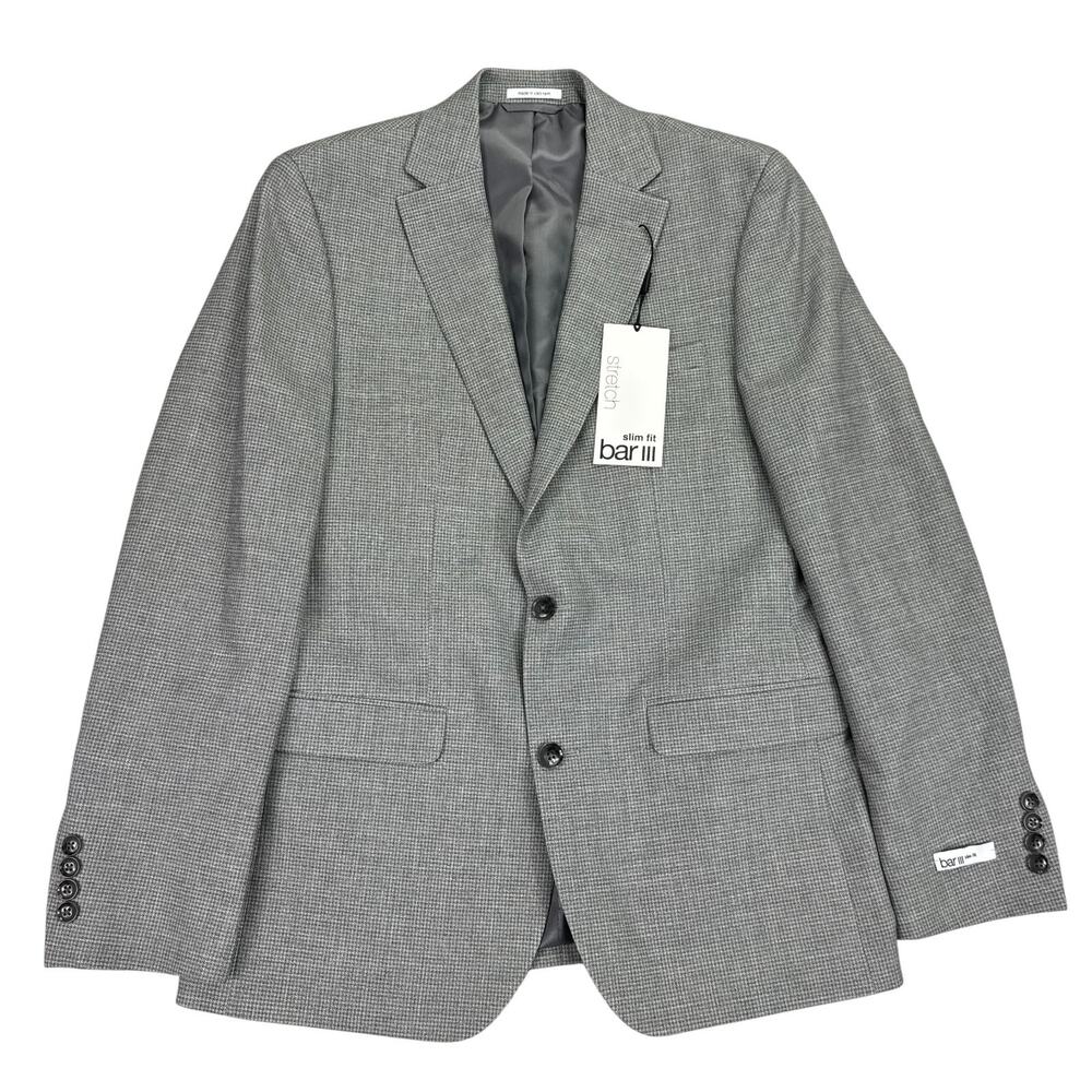 Bar III Mens Slim Fit Stretch Check Sport Coat Gray 38R